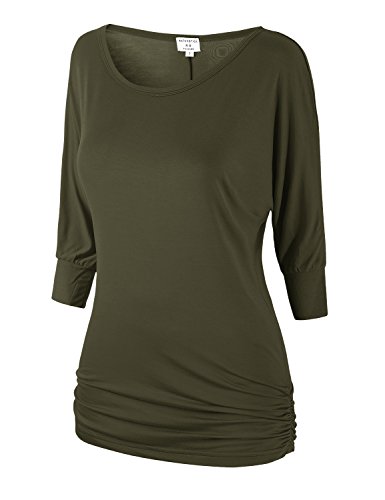Match Women's 3/4 Sleeve Drape Top with Side Shirring (140 Army Green,X-Large)