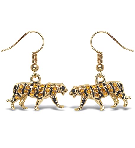 Gold Tiger Sparkling Dangle Earrings - Elegant Wildlife Charm Pendant With Zinc Alloy, Plated in Gold Color