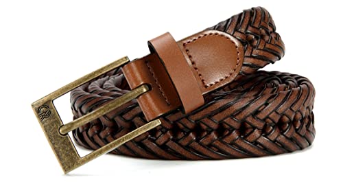 Image of CHAOREN Leather Braided Belts for Men - 1 1 /8 inch Mens Casual Woven Leather Belt for Dress Pant