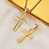 HZMAN Men's Stainless Steel Coptic Ankh Cross Necklace Retro Religious Egyptian Cross Pendant Necklace Jewelry Gift (Gold) #3