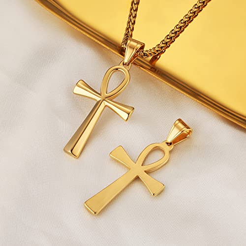 HZMAN Men's Stainless Steel Coptic Ankh Cross Religious Pendant Necklace, 22+2" Rope Chain4
