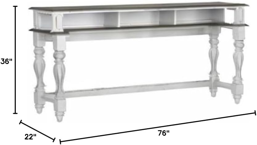 BOWERY HILL 4 Piece Console Set, 74 in Table and 3 Stools, White and Gray Finish, Traditional Style, Bar Height Serving Area, French/English Dovetail Construction, Ideal for Living Room or Behind