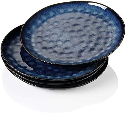 vancasso Starry 4-Piece Dinner Plate Vintage Look Ceramic Blue Reactive Glaze 11 inch Dinner/Salad/Fruit/Snack Plate(28 * 28 * 2.5cm)