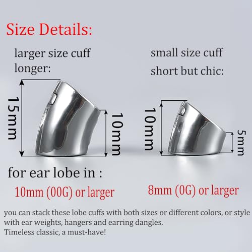 Casvort 2 PCS Hypoallergenic 316 Stainless Steel 00G Ear Cuff for Stretched Lobe Simple Ear Gauges Plugs for Weights Earring Studs Clip on Cartilage Body Piercing Jewelry4