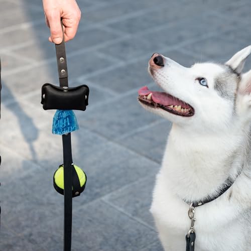 Image of Hidemont Dog Poop Bag Holder for Leash, Durable Leather Leakproof Pet Waste Bag Dispenser for Leashes, 20 Bags Included (Black)