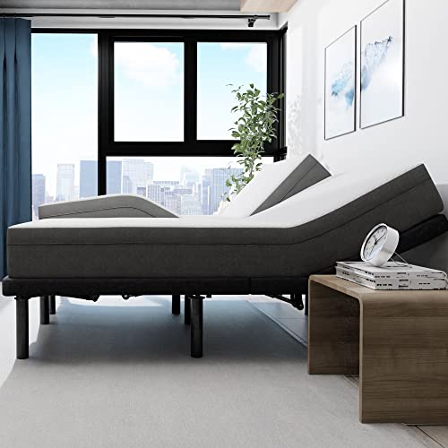 Image of Blissful Nights e4 Split King Adjustable Bed Base Frame with 10 inch Medium Firm Gel Infused Memory Foam Mattress