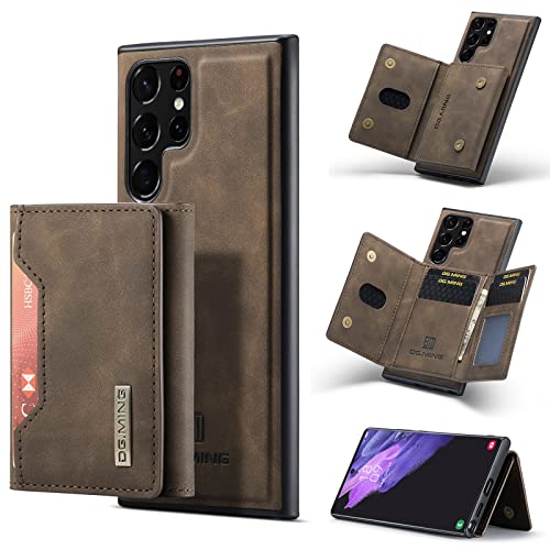 Coque Samsung Galaxy S23 Ultra avec porte-cartes détachable et portefeuille en cuir PU noir