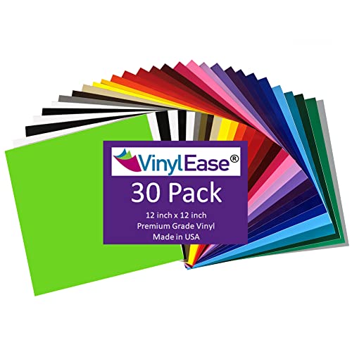 Vinyl Ease 12" X 12" 30 Sheets Assorted Glossy Colors Permanent Adhesive Vinyl For Cricut, Silhouette, Pazzles, Craft Robo, Quickutz, Craft Cutters, Die Cutters, Sign Plotters - V0101 #TOP1