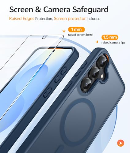 Image of FNTCASE for Samsung Galaxy S25 Plus Case: Samsung Galaxy S24 Plus Phone Case [Fit with Magsafe] Translucent Matte Case [Screen Protector] Military Grade Shockproof Protective Phone Cover-Blue