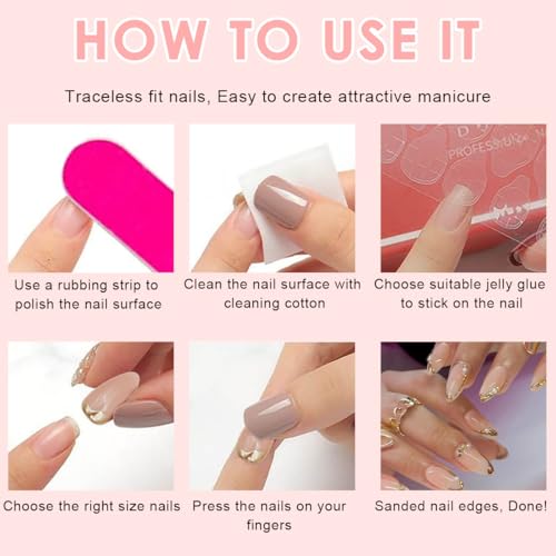 Image of MAYCREATE 24Pcs Press-On Nails, 12 Sizes, Almond False Nail French Press on Fake Nails 3D Embossed Full Cover Press-On False Nails, DIY Nail Art Press-on Nail with Adhensive Tabs