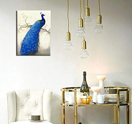 Peacock Wall Art Decor For Bedroom, Piy Beautiful Oil Painting Canvas Prints, Elegant Proud Peacock On Beige Pictures (Waterproof Artwork, Ready To Hang, 16X12) #TOP2