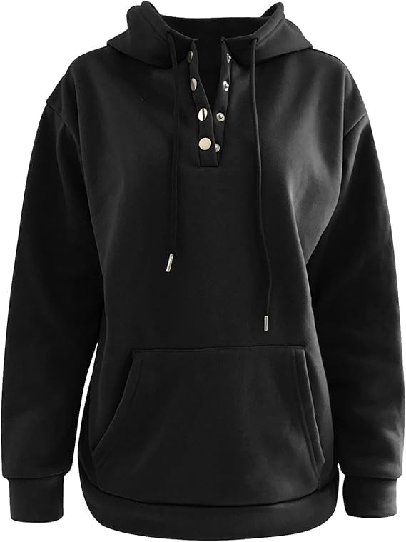 Men's Loose Casual Fleece Pocket Hooded Sweatshirt Winter quarter button Hoodie Outwear drawstring pullover tops3