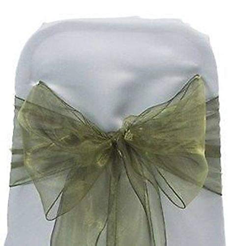 mds Pack of 25 Organza Chair sash Bow Sashes for Wedding and Events Supplies Party Decoration Chair Cover sash -Olive Green