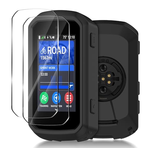 Ermorgen Silikonhülle Kompatibel für Garmin Edge 850/550 Hülle + 2 Displayschutzfolien aus gehärtetem Glas Weiche Silikonhülle All-Inclusive Stoßfester Schutz - Schwarz