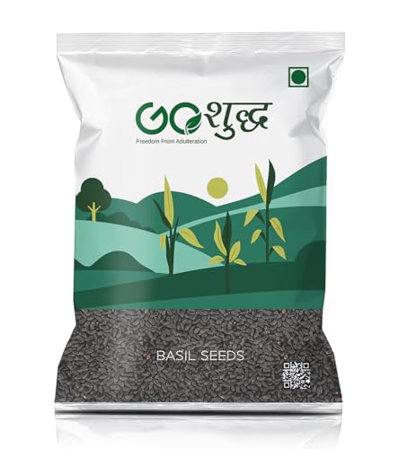 Image of Goshudh Basil Seeds for eating | 500 g | Sabja Seeds | Tukmaria | Reduces Body Heat | High in Omega-3, Fibre & Plant Protein | Gluten-Free | Natural Superfood for Weight Management, Digestion & Hydration | Hygienically Packed