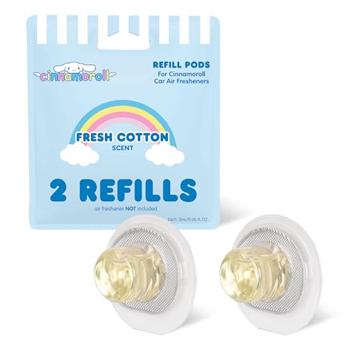 Image of Hello Kitty Car Air Freshener Refills 2-Pack - Fresh Cotton Scent - Cute and Long-Lasting Cinnamoroll Car Accessories, Odor Eliminator, Fun Scents, 30 Days Freshness (2 Refills)