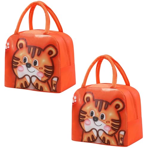 Image of Kraptick Printed Lunch Bag - Insulated Travel Tiffin Bag for Kids & Adults, Reusable Lunch Bag for Office, School Meal Organizer (Orange Tiger) (Pack of 2)