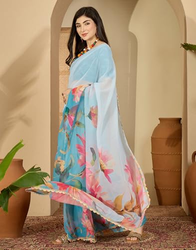 Image of SIRIL Women's Georgette Floral Printed Saree with Unstitched Blouse Piece