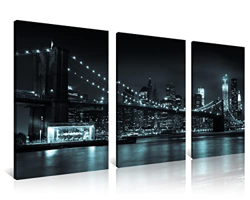 Nan Wind 3 Pcs Wall Art Brooklyn Bridge Black Canvas Art Paintings For Room Decor Manhattan Skyline Cityscape New York Skyscrapers Picture Prints On Canvas For Home Decor Modern Giclee Framed #TOP6