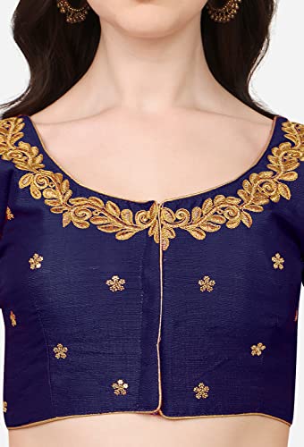 Image of Pujia Mills Women's Phantom Silk Embroidery Handwork & Sequin Work Peacock Design Half Sleeve Readymade Blouse (Mor Blouse Gold 38 Size+Margin)