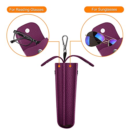 Image of FINTIE Double Glasses Case with Carabiner Hook, Portable Vegan Leather Eyeglass Case Anti-scratch Sunglasses Pouch