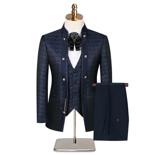 Men's Suits 3 Piece Slim Fit Floral Pattern Jacket Blazer Pants Vest Tuxedo Set for Dinner,Prom,Wedding2