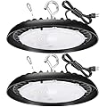 2Pack 200W LED High Bay Light Fixture for Warehouse, 120V 5000K Daylight, 26000LM (800W-1000W HPS/MH Eqv.), UFO LED Highbay Lights with US Plug 6FT Cable, UL IP65 Commercial Bay Lighting,Non-Dim