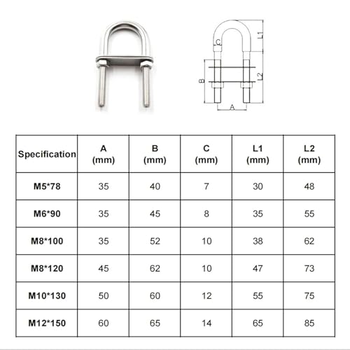 Image of 2pcs M8*100 304 Stainless Steel U Bolt with Nuts and Washers /Boat Accessories /Yacht U-shaped bolts /Brackets, UB24003