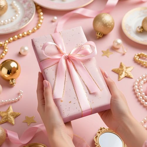 43 cm x 9 m Geburtstagsgeschenkpapierrolle, rosa, recycelbares Kraftpapier für Geburtstage, Hochzeiten, Babypartys und Partys