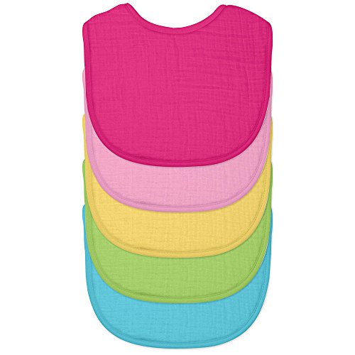 Image of green sprouts Muslin Bibs made from Organic Cotton (5 pack)| 4 absorbent layers protect from sniffles, drips, & drools | 100% Organic cotton muslin, Adjustable snap closure, Machine washable