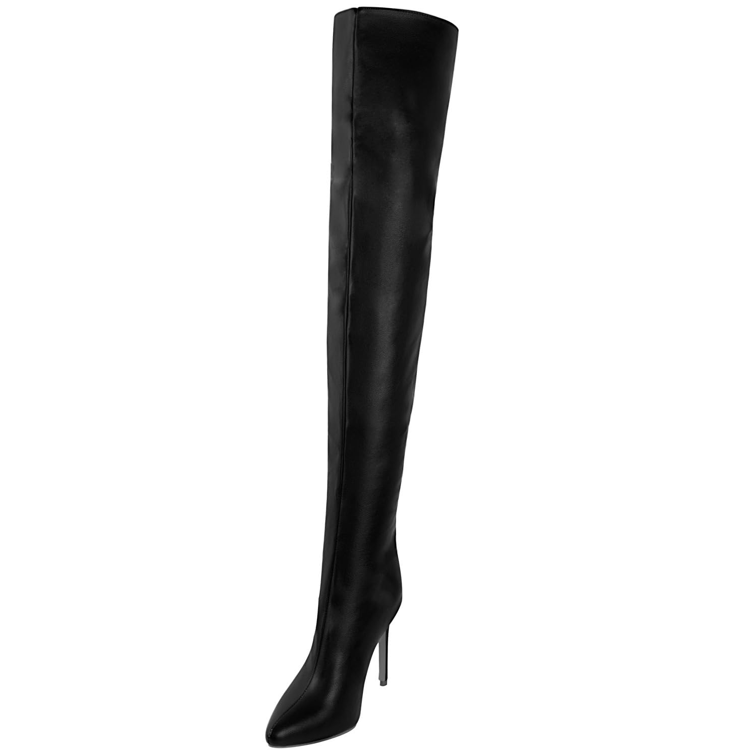 Ulalaza Stivali da donna in pelle da donna sopra gli stivali allungati gambe sexy stivali tacchi alti stivali invernali con cerniera a punta per il matrimonio e vocazione