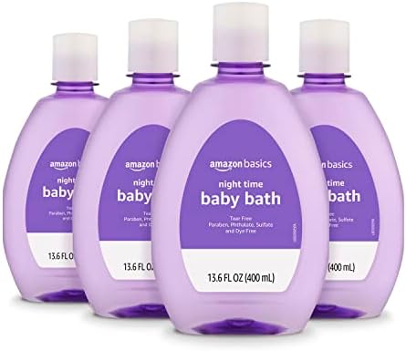 Amazon Basics Hypoallergenic Tear-Free Night-Time Baby Calming Bath, Soothing Aromas for Relaxing Bedtime Bath, 13.6 fl oz, 4-Pack (Previously Solimo)