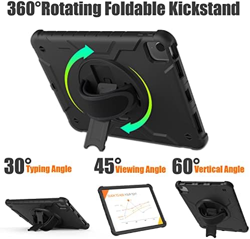 iPad Air 5th/4th Generation Case 10.9'' 2022/2020, TrendGate Shockproof iPad Pro 11 Inch Case with Screen Protector/Shoulder Strap/360° Rotating Hand Strap Stand for iPad Air 5/Air 4/Pro 11 - Black