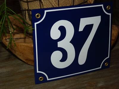 Numéro de maison émail anti-UV n°37 bleu pour plaque lisible