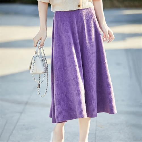 Women Merino Wool A-Line Skirt Elastic Waist Textured Knit Loose Swing Umbrella Solid Color Skirt3