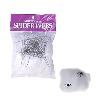 Priya Party Decoration White Spider Webs Halloween Decorations with 2 Fake Spiders, Super Stretchy Spider Web for Halloween Decor, Cobwebs Halloween Decorations