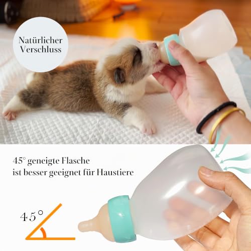 Doggiema Aufzuchtflasche Welpen Nippel mit Spritzen für Welpen Neugeborene