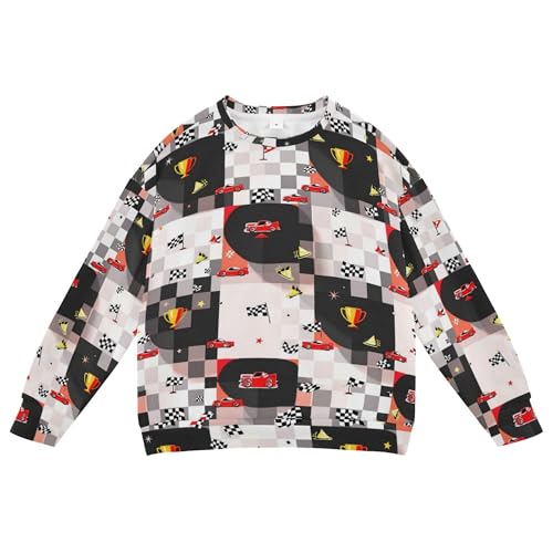 JUNZAN Red Black Racing Checkered Flag Little Kids Hoodie Sweatshirt Long Sleeve Kids Pullover Hoodie Sports 4T