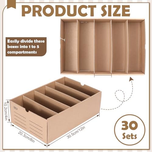 Image of Teenyyou 30 Sets Cardboard Parts Bins Boxes Kraft Cardboard Storage Bins with Dividers for Parts Shelves Stem Project Online Store Inventory Organized(Brown,12 x 8 x 4 Inches)