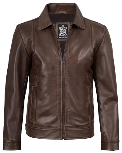 Image of fjackets Men's Real Lambskin Leather Jacket - Shirt-Collar Moto Biker Style Year-Round Wear