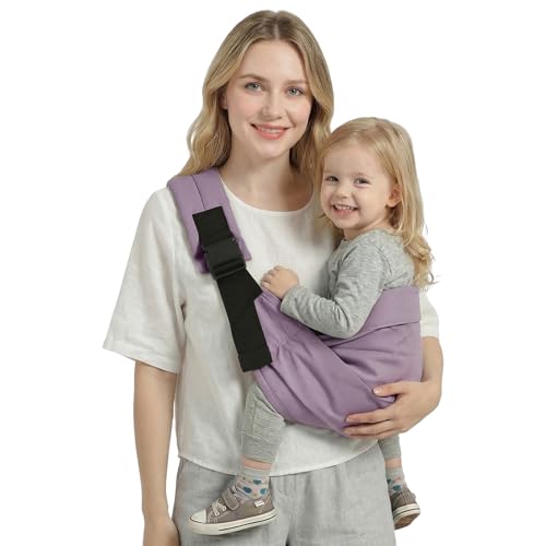 Image of MISSWISDOM Baby Sling Carrier, Toddler Carrier Sling with Double Safety Buckle and Adjustable Shoulder Strap(7-30lbs), Baby Carriers One Size Fits All, Purple