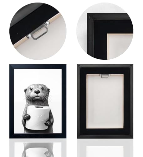 Bathroom Picture Wall Decor, Framed Black and White Bathroom Wall Art, Toilet Paper in Little Funny Raccoon's Hand Animal Canvas Print Painting - Image 4