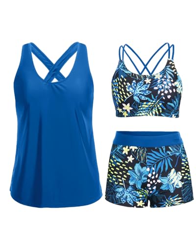 Image of Holipick 3 Piece Tankini Swimsuits for Women Tummy Control Bathing Suits Swim Tank Top with Bra Boy Shorts Teen Swimwear 2026