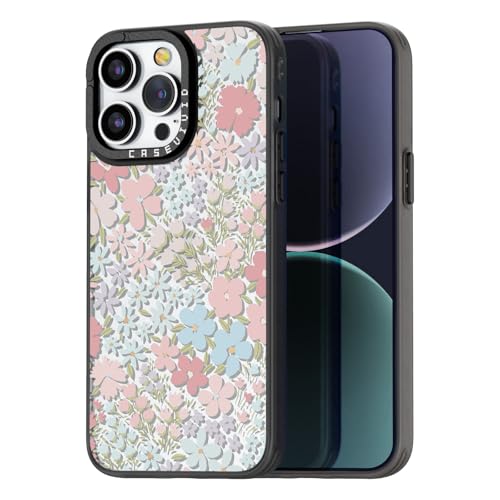 Coque iPhone 14 Pro Max noire avec motif de printemps rose girly mignon