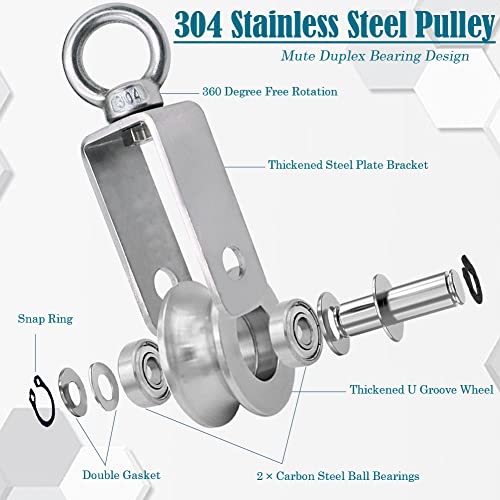 Fonuno DL5189 Cable Pulley Wheel Stainless Steel Swivel Pulley Block Silence Rotation Traction Wheel thumb #2