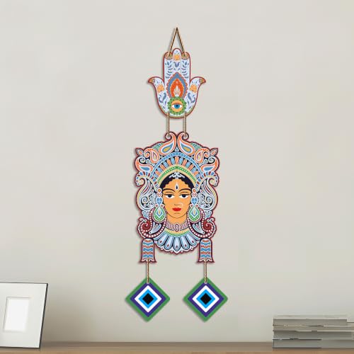 Image of Artvibes Tribal Goddess Face Evil Eye Wall Hanging for Home Decor | Ethnic Indian Wall Art with Nazar Protection | Positive Energy Vastu Decorative Item for Living Room | Gift (WH 85150N)
