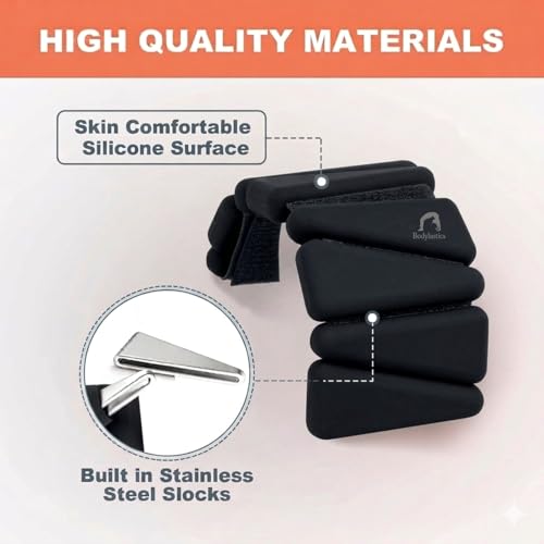 Image of Bodylastics Adjustable Ankle & Wrist Weights 4 lb Pair (2 lb Each) - Silicone, Sweat-Resistant for Arms & Legs - Perfect for Jogging, Walking, Physiotherapy, Cardio, Yoga & Strength Training