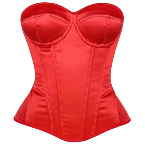 Image of Satin Corset Tops for Women Strapless Bustier Sweetheart Neckline Boned Bodice Bridal Lingerie Party Clubwear