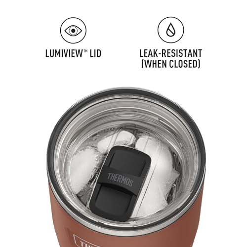 Image of THERMOS Icon Series 24oz Stainless Steel Tumbler with Slide Lock Lid, Leakproof, Fits Cupholder, Dishwasher Safe, Griptec Non‑Slip Base, Keeps Drinks Hot 6 Hrs /Cold 22 Hrs, Saddle