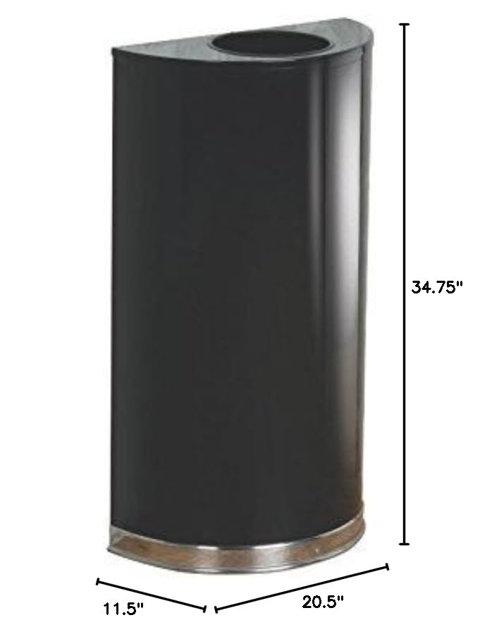 Image of Rubbermaid Commercial Products Metallic Series Open Top Trash Can Half-Round 12-Gallons Black /Chrome Indoor /Outdoor Garbage Can /Bin with Side Opening for Lobby /Office /School /Restaurant